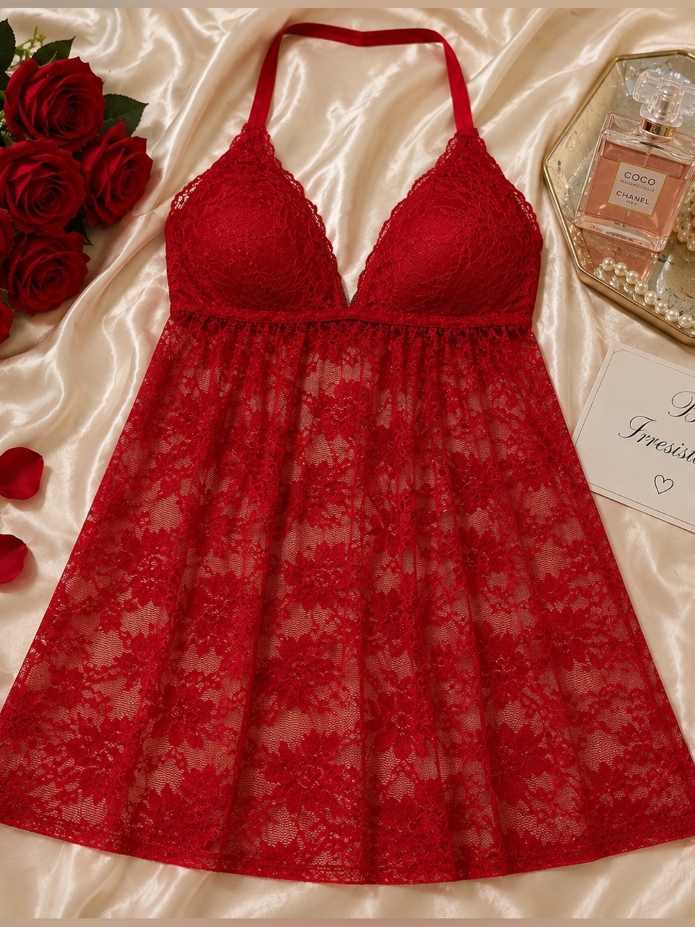 Gilligan & O’Malley Red Lace Babydoll Lingerie Chemise Size L Romantic